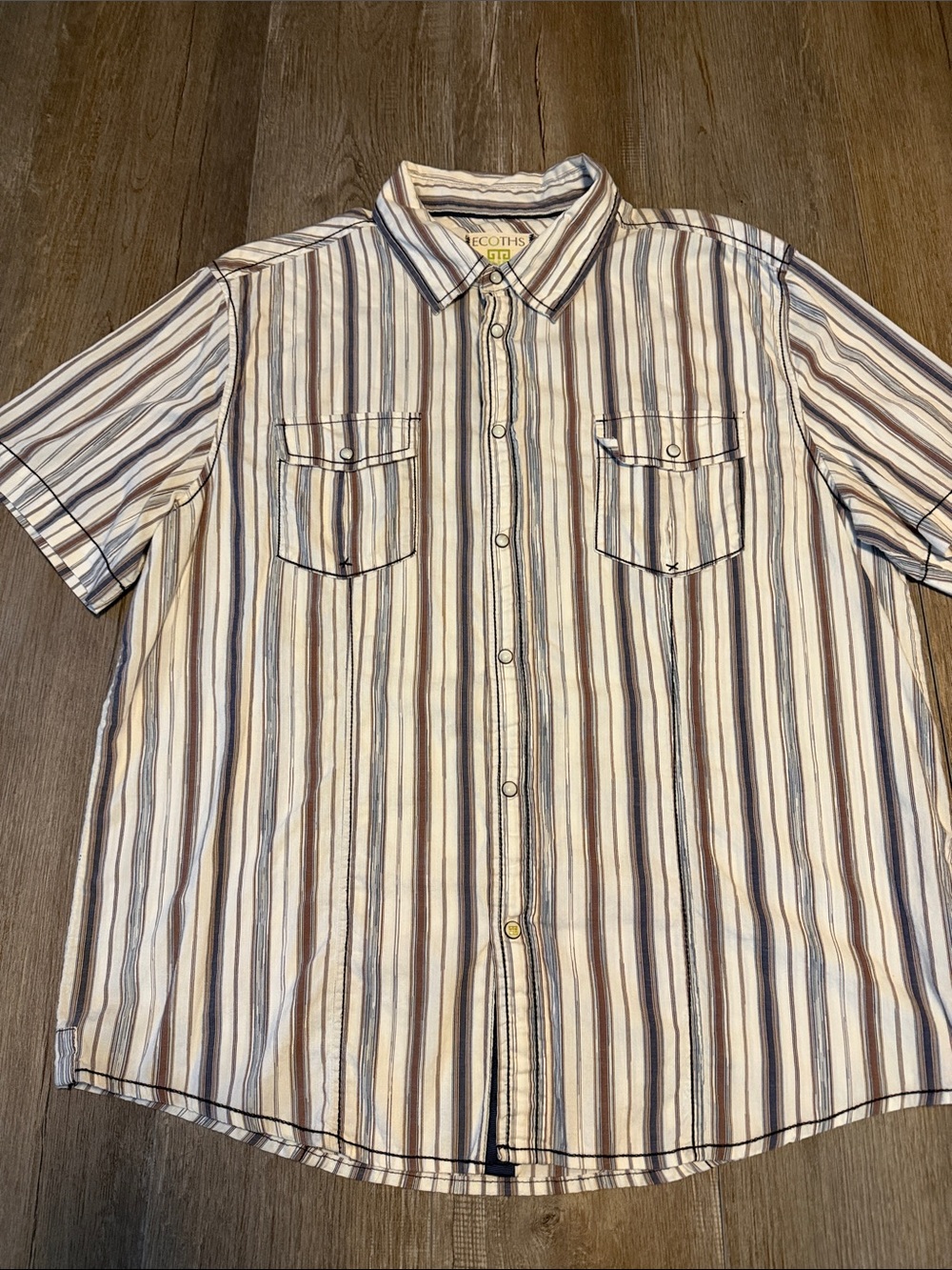 Ecoths men's multi-color vertical striped button-up shirt